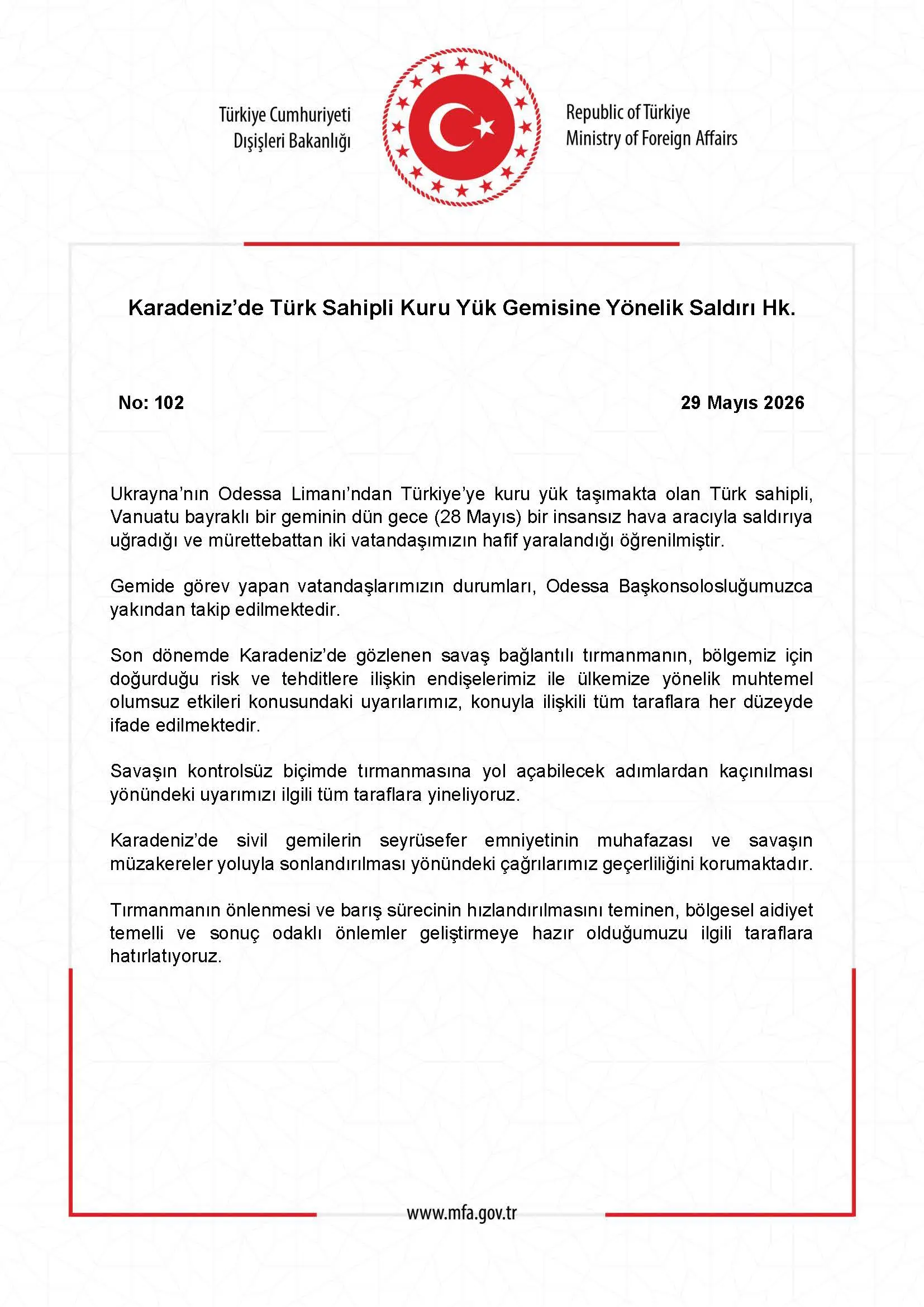 Karadeniz'de Türk Gemisine Saldırı Gerçekleşti