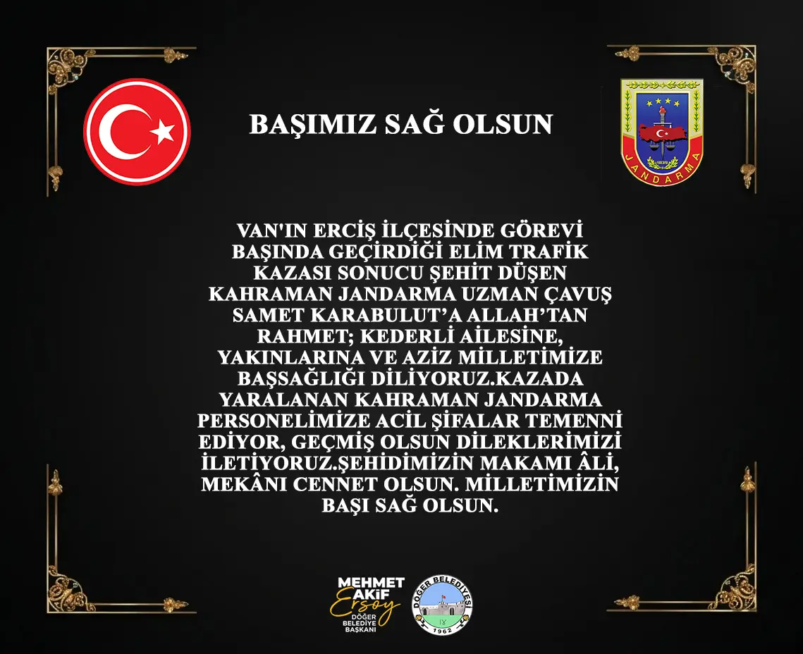 Van'ın Erciş ilçesinde Trajik Bir Kaza Sonucu Şehit Düşen Jandarma Uzman Çavuş Samet Karabulut