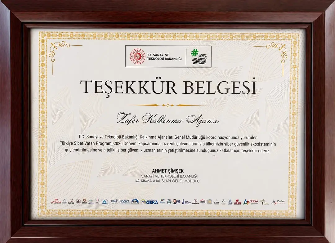 Zafer Kalkınma Ajansı'na Teşekkür Belgesi