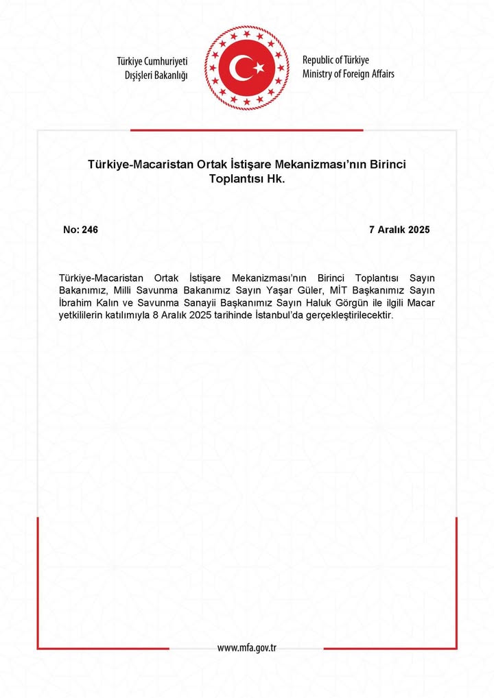 Türkiye-Macaristan Ortak İstişare Mekanizması’nın Birinci Toplantısı Hk